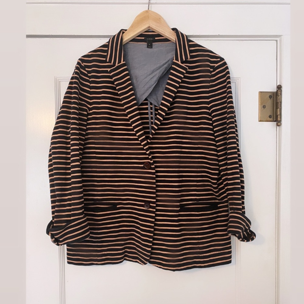 J. Crew Khaki Black Striped Knit Blazer Jacket